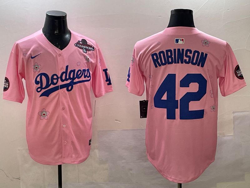 Men Los Angeles Dodgers #42 Robinson Pink Sakura Edition 2025 Nike MLB Jersey style 3->los angeles dodgers->MLB Jersey